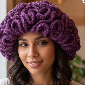NEW Plum Rhapsody — Sculpted Crochet Ruffle Hat For Women
